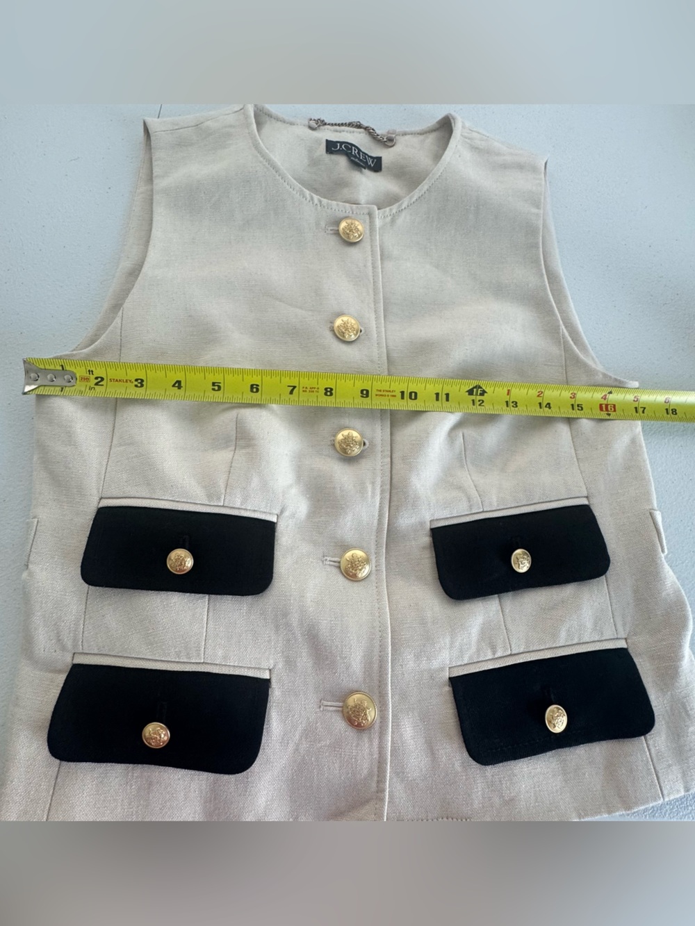J. Crew Contrast Vest Textured Linen Blend in Dried Wheat Size 4 - Picture 11 of 15